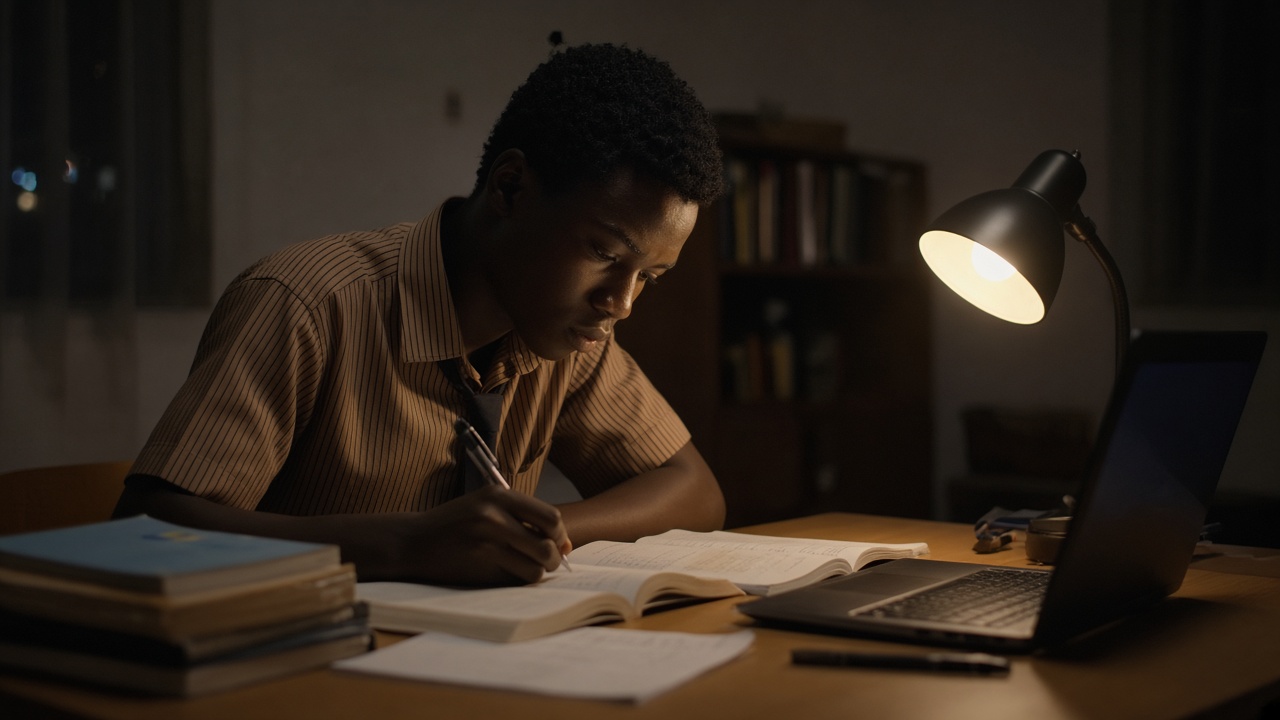A Ghanaian student practising BECE and WASSCE papers